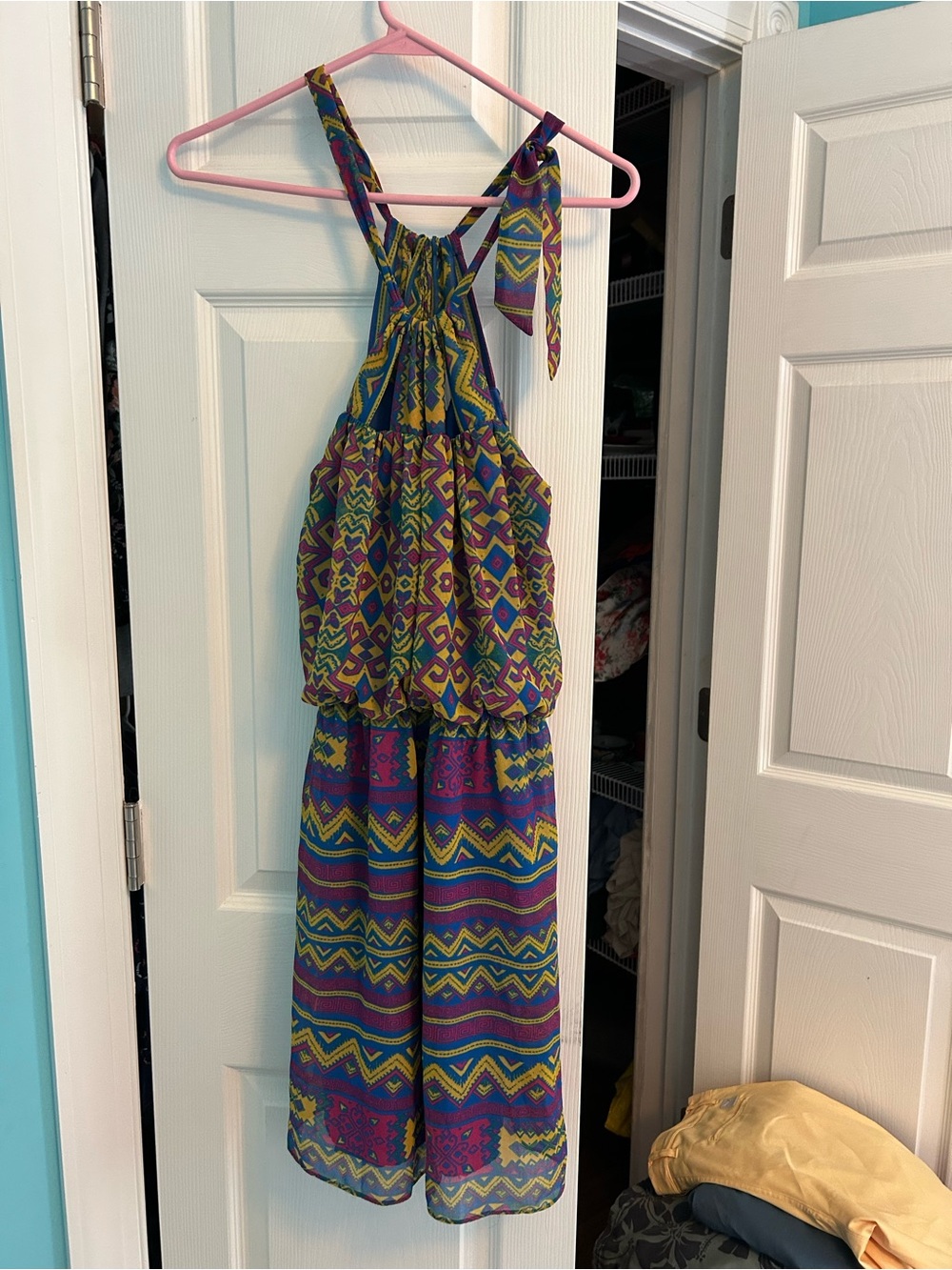 City Triangles Purple & Blue Geometric Halter Jumpsuit y2k